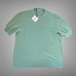 Hermes Short Sleeve Openwork Checkerboard Knit T Shirt 100% Cotton Size XXL New